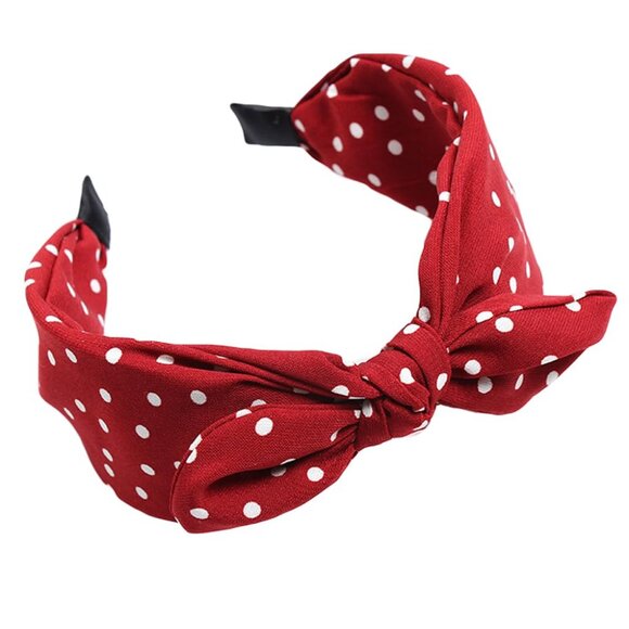 Women's Red Polka Dot Pin-Up Bow on Headband Hair Band b - Picture 2 of 5